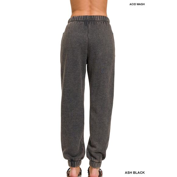 Zenana-Acid wash fleece sweatpants with pockets - Picture 3 of 3